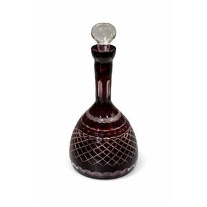 Vintage Ruby Red Cut Crystal Decanter with Stopper Elegant Barware